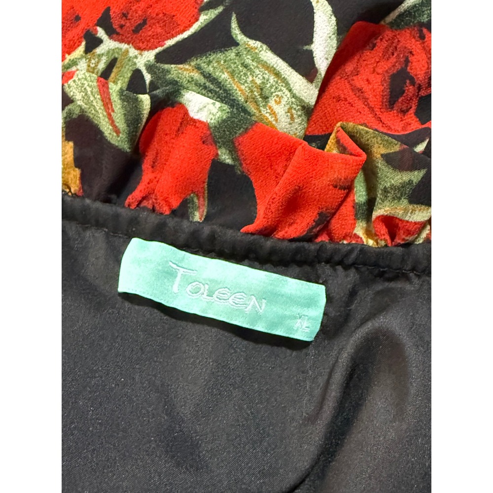 Tuleen Red Rose Floral Maxi Dress Smocked Waist Long Sleeve Boho XL - Picture 10 of 10